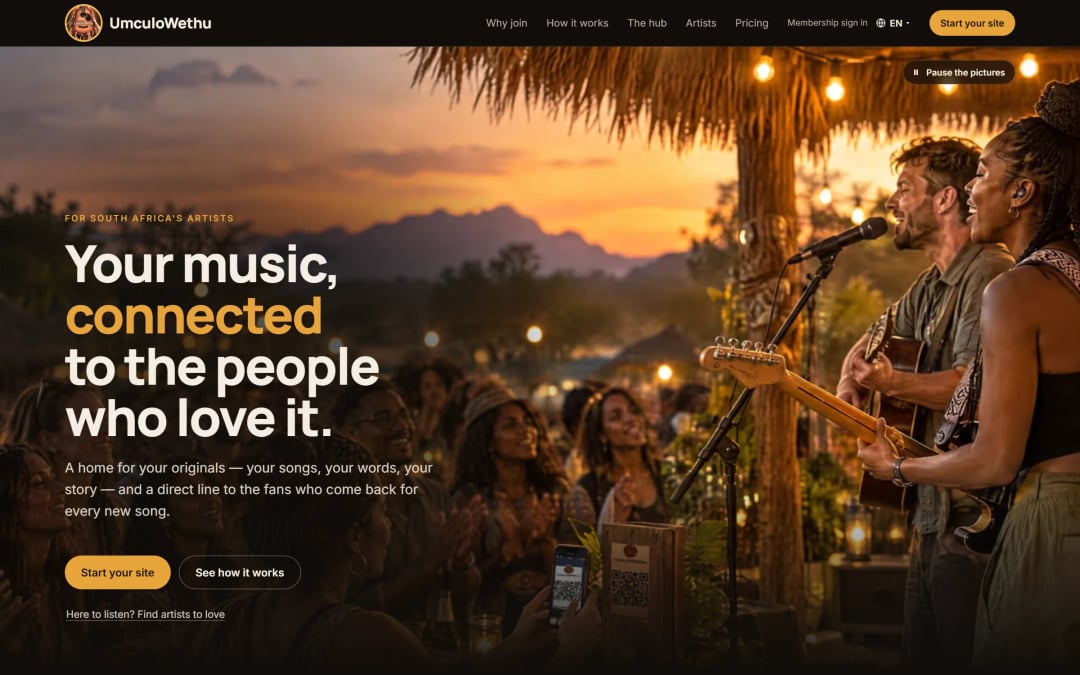 UmculoWethu’s home page, a music site built on OwnerPilot