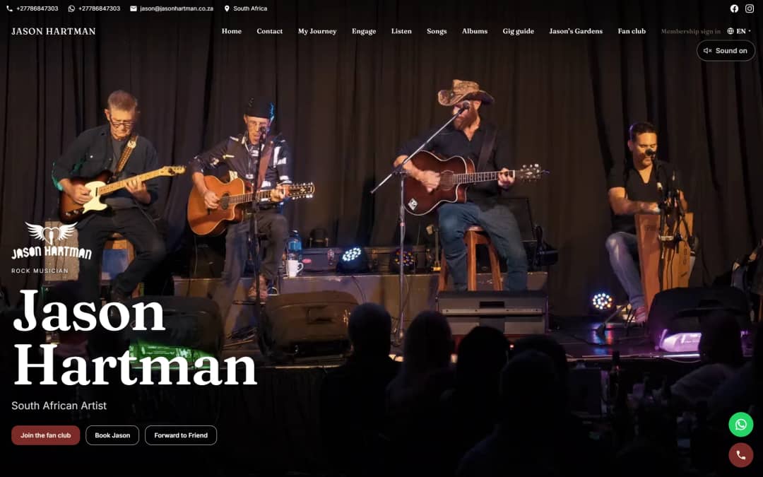 Jason Hartman’s home page, a musician’s site built on OwnerPilot